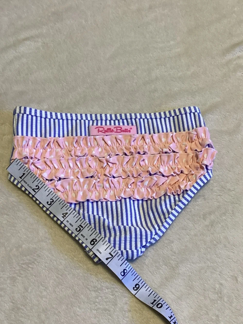 Ruffle Butts Blue Stripe Bikini Bottom with Pink Ruffles